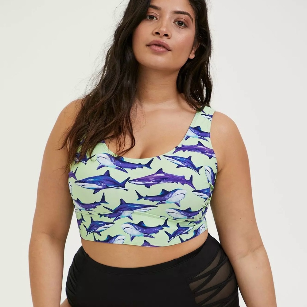 torrid Lime Green & Purple Shark Print Bikini Top